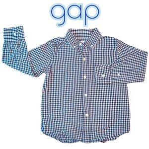 GAP Boys Navy White Gingham Button Down Shirt Long Sleeve Size XS 4-5 EUC Kids